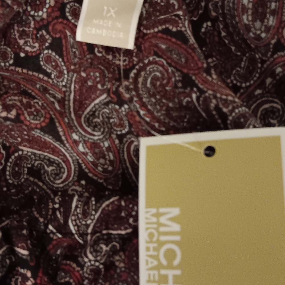 Michael Kors Off Shoulder Long Sleeve Paisley Peasant Top Women's Size 1X NWT - Picture 5 of 5